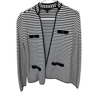 Talbots White and Black Striped Open Cardigan Women's size xsmall